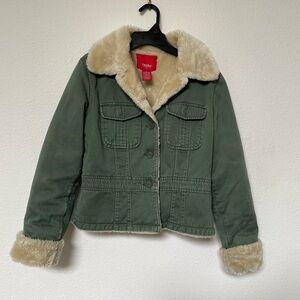 Mossimo Supply Co. Olive Utility Jacket with Faux Fur